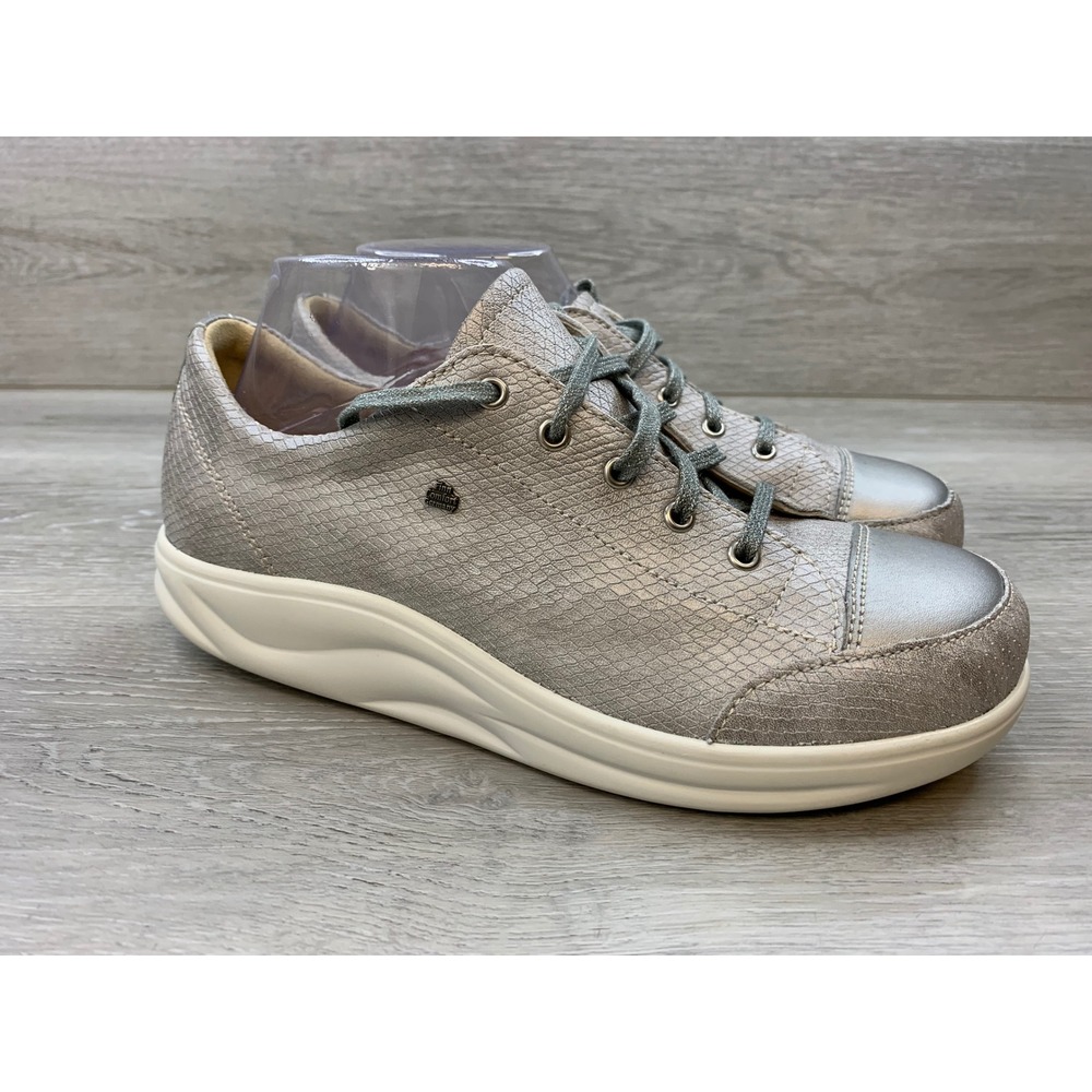 Finn Comfort Women's Silver Snakeskin Leather Lace Up Sneakers Women's 9 Shoes